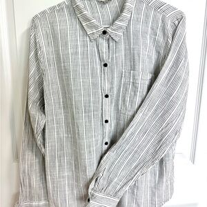 Lucky Brand Striped Linen Button-Down Shirt | Size L